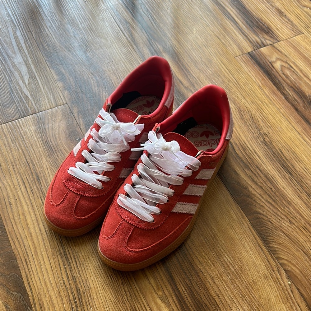 Adidas Red Sneakers with White Stripes